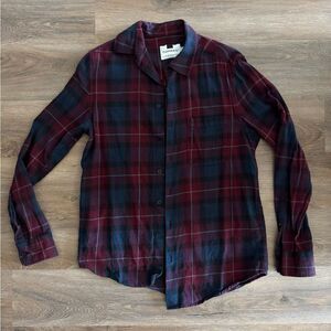 Topman Men's Burgundy and Navy Plaid Shirt